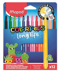 Maped Filctoll készlet, 3, 7 mm, kimosható, MAPED „Color'Peps Long Life 2, 12 különböző szín 12 db (IMA844000)