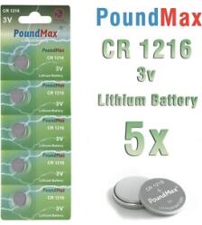 PoundMax CR1216 / DL1216 lítium gombelem, 3 V - 5 db