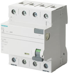 Siemens 5SV3344-6KL FI-relé 40A 4P 30mA, A típus (bal oldali N) (5SV33446KL)