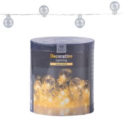  LED lánc 20 db dióda üveggömb, meleg fehér, átlátszó