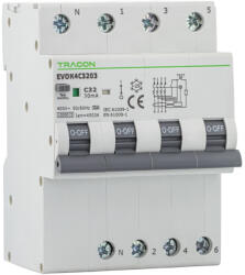 TRACON Kombinált védőkapcsoló, 4P, 4 modul, B karakterisztika 32A, 30mA, 10kA EVOK4B3203 Tracon (EVOK4B3203)