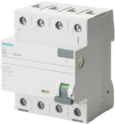 Siemens 5SV3644-8LA FI-relé 40A 4P 300mA, A típus, termikus túlterhelés elleni védelemmel (5SV36448LA)