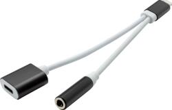 mobilNET adaptor pentru Apple, Lightning - jack 3, 5mm + încărcare, ambalaj eco, Alb
