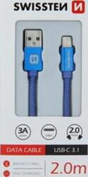 SWISSTEN Cablu de date Swissten USB-C Quick Charge 3A 2 m - albastru textil