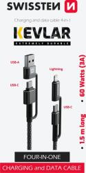 SWISSTEN Cablu de date Swissten Kevlar 4în1 USB-C (USB-A)/USB-C (Lightning) 3A 1, 5 m negru