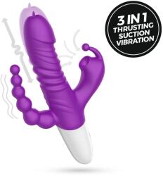 Crushious Vibrator Triplu Crushious Wrangler, Functii de Vibratii, Impingere, Suctiune, Silicon, USB, Mov, 23 cm Vibrator