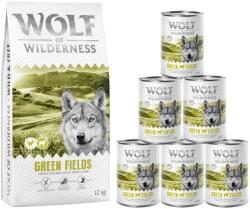 Wolf of Wilderness 12kg Wolf of Wilderness száraz kutyatáp + 6x400g nedves kutyatáp - Adult Green Fields - bárány (új recept)