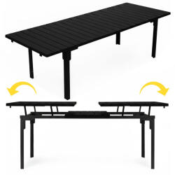 MultiGarden Kerti asztal, MultiGarden SAE-180-1, fekete, 240-180 x 89, 5 cm, magasság: 77, 5 cm, HDPE műanyag asztallap, porszórt acél váz, kihúzható, 12 személyes, teherbírás: 100 kg (TF5110)
