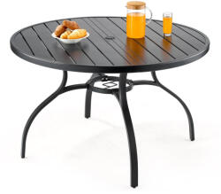 VEVOR Kerti asztal 1200x725 mm kerek kültéri étkezőasztal 38 mm-es napernyőnyílással 68 kg teherbírás fekete