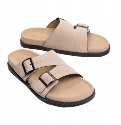 Ombre Természetes velúrból készült flip-flop papucs állítható csattal bézs OM-FOSF-0249 r 40 (OM-FOSF-0249)
