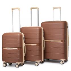 British Traveller Barna 3 részes prémium műanyag bőröndszett „Diamant - M, L, XL (S392set-brown-HU)