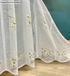 fuggonyoutlet Méteráru, Vitrázs Függöny, Voile Virágos fehér, 60 cm