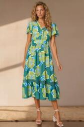 RohBoutique Rochie midi dama verde cu imprimeu floral, dantela si buzunare Roh DR4845