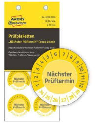 AVERY Etikett címke, o30mm, eltávolíthatatlan 8 címke/ív, 10 ív/doboz, Avery sárga (62235) - irodaszerpiac