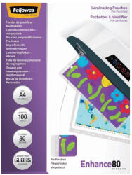 Fellowes Lamináló fólia, A4, 80 mikron, lefűzhető, fényes, 100 db/csom Fellowes (5452502) - irodaszerpiac