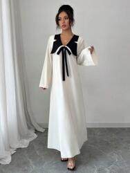 Shein Krémszínű Egyenes Laza Ruha Maxi Hosszú Ujjú Gallér Masni Shein 38