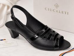 Ciucaleti Sandale dama negre din piele naturala box cu lac, toc mediu comod - S33LN, marimea 35