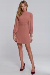 Makover Elegáns Ruha Ruha Dörzsölt Övvel, Púder 42 XL (K078 RÓŻANY XL)