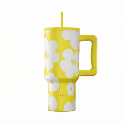 Estia Home Art Straw Tumbler XL Save The Aegean Reciclabil Pahar cu Mâner Termos Oțel Inoxidabil Fără BPA 900ml Galben Daisy cu Pai și Mâner 01-41625 (01-41625)