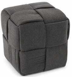 Brius Taburet cub, tapitat cu material reiat, design impletit, 34x34x34 cm, gri (PHO-6038)