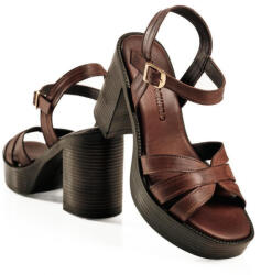 Commanchero Original Commanchero Sandale Damă Din Piele Cu Toc Gros Maro (51010)
