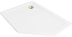 Mexen Flat ötszögletű bal karcsú zuhanytálca 100 x 90 cm, fehér, arany szifon - 41P109010L-G (41P109010L-G)