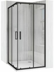 Rea Cabina de dus patrata cu usi glisante negru Rea City 90x90 cm si cadita alba (5906366000560)