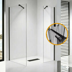 STUXI Milano Easy Black Kombi Plus 1 Walk-in zuhanyfal, 100x70 cm, 8 mm vastag vízlepergető biztonsági üveggel, helytakarékos stabilizátorral, polccal