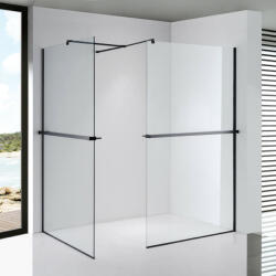 STUXI Milano Kombi Plus 2 Black Walk-in zuhanyfal, 100x80 cm, 8 mm vastag vízlepergető biztonsági üveggel, 2 polccal és törölközőtartóval