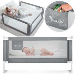 Nukido Leesésgátló ágykorlát, Nukido NK-227, szürke, 200 x 70-100 cm, acél váz, légáteresztő háló, biztonsági zár, hajtható, zsebes tároló (TE722720)