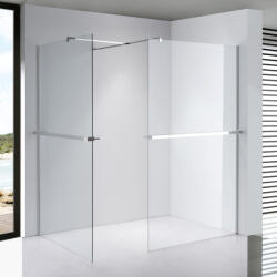 STUXI Milano Easy Kombi Plus 2 Walk-in zuhanyfal, 120x110 cm, 8 mm vastag vízlepergető biztonsági üveggel, helytakarékos stabilizátorral, 2 polccal