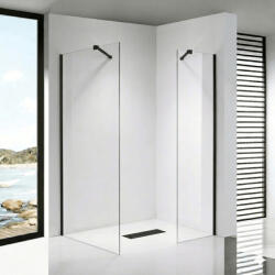 STUXI Milano Easy Black Kombi Walk-in zuhanyfal, 90x90 cm, 8 mm vastag vízlepergető biztonsági üveggel, helytakarékos stabilizátorral