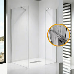 STUXI Milano Easy Kombi Plus 1 Walk-in zuhanyfal, 140x100 cm, 8 mm vastag vízlepergető biztonsági üveggel, helytakarékos stabilizátorral, polccal