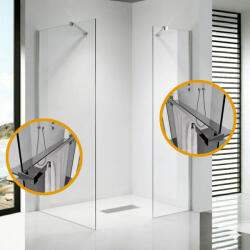 STUXI Milano Easy Kombi Plus 2 Walk-in zuhanyfal, 100x130 cm, 8 mm vastag vízlepergető biztonsági üveggel, helytakarékos stabilizátorral, 2 polccal