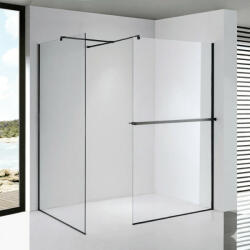 STUXI Milano Easy Black Kombi Plus 1 Walk-in zuhanyfal, 100x80 cm, 8 mm vastag vízlepergető biztonsági üveggel, helytakarékos stabilizátorral, polccal
