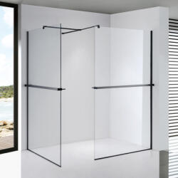 STUXI Milano Kombi Plus 2 Black Walk-in zuhanyfal, 120x100 cm, 8 mm vastag vízlepergető biztonsági üveggel, 2 polccal és törölközőtartóval