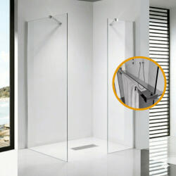 STUXI Milano Easy Kombi Plus 1 Walk-in zuhanyfal, 130x70 cm, 8 mm vastag vízlepergető biztonsági üveggel, helytakarékos stabilizátorral, polccal