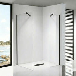 STUXI Milano Easy Black Kombi Walk-in zuhanyfal, 70x100 cm, 8 mm vastag vízlepergető biztonsági üveggel, helytakarékos stabilizátorral