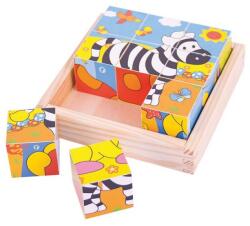 Bigjigs Toys Fa Kocka Puzzle 9 db-os - Szafari (BJ512) - hellojatek