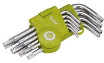 Extol TORX kulcs készlet, rövid, 9db, T10-T50, bliszteren, egyik vége lyukas (66010)