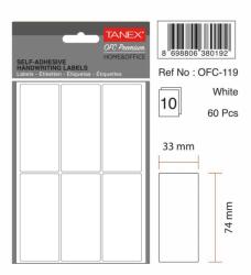 Tanex Etichete autoadezive 33x74 mm, 60 buc. /set, albe, Tanex (TX-OFC-119-WH)