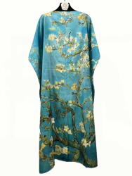 SHOPIKA Rochie de plaja lunga tip poncho din matase cu reproducere dupa Migdal Inflorind de Van Gogh Talie unica