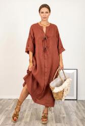 SHOPIKA Rochie oversize din in, cu nasturi pe piept, caramizie Talie unica
