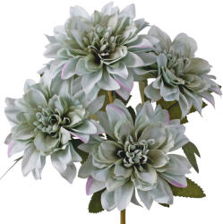Valex Decor Dália selyemvirág csokor, 5 fejes, 31cm magas, virágfej átmérő: 10.5cm - Szürkés zöld (LD068-03)