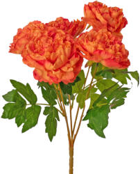 Valex Decor Bazsarózsa selyemvirág csokor, 5 fejes, 47cm magas, virágfej átmérő: 11cm - Pasztell narancssárga (LD073-04)