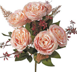 Valex Decor Peónia selyemvirág csokor, 7 fejes, 35cm magas, virágfej átmérő: 6.5cm - Púder rózsaszín (LD075-02)