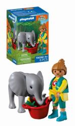Playmobil - Jucarie de rol Ingrijitor zoo si pui de elefant (PM72092)