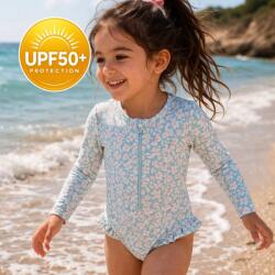 Swim Essentials Детски цял бански с UPF50+ защита и дълги ръкави - "Green Flowers (SWE-2024SE1101)