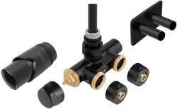 FERRO Set robinet radiator decorativ dublu integrat Ferro ZTT30BL termostatic cu presetare, manson de imersie si cap termostatic, negru (ZTT30BL)