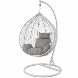 HA. RO Scaun suspendat tip scoica din ratan, terasa/ balcon, perne gri, cadru otel alb, 105x105x196 cm (HCTAD00144) Balansoar